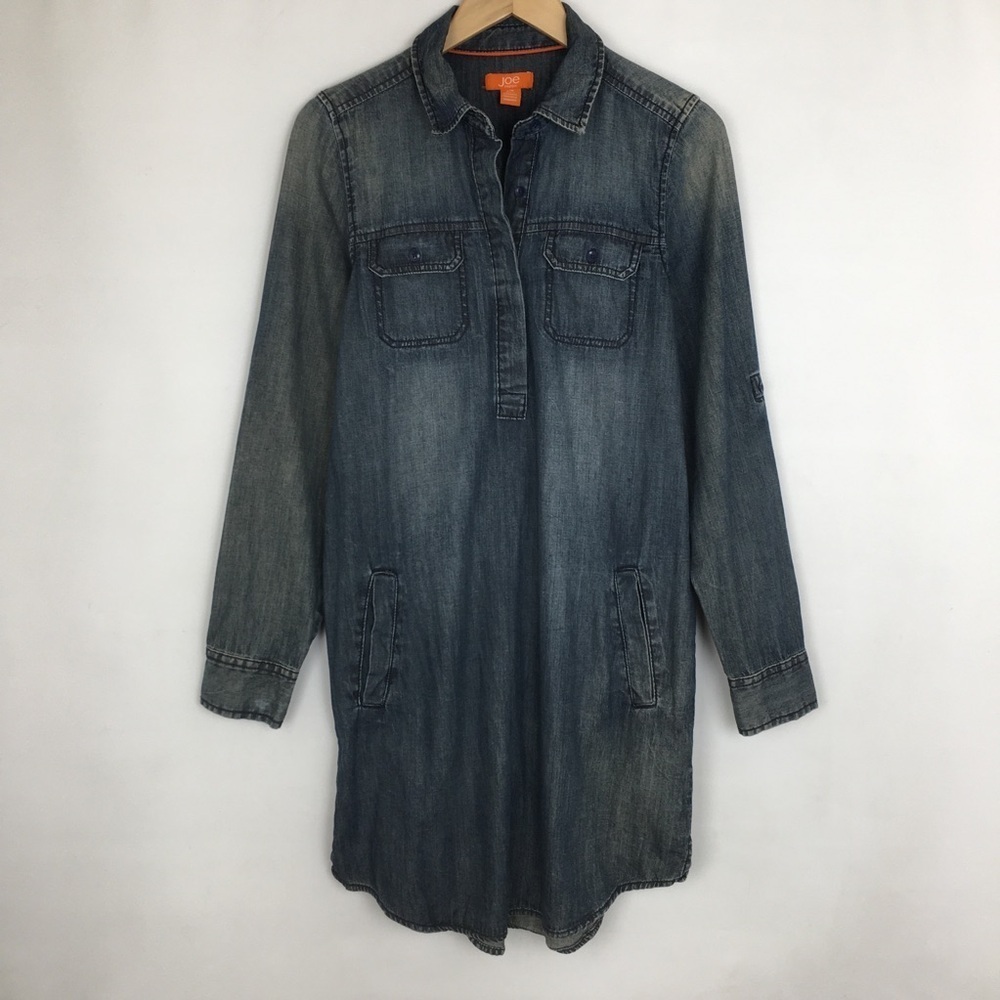 Joe Fresh Women’s Denim Shirt Dress Blue Sz S Popover Long Sleeve Pockets